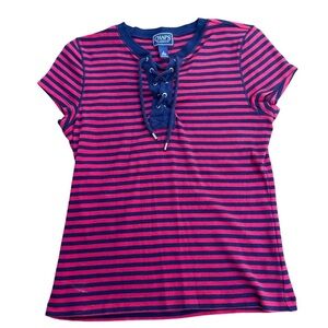 Chaps Classics Woman’s Red And Blue Striped Small Cap Sleeve Pullover Top